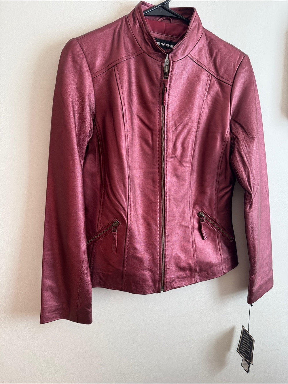 REVUE metallic Women's Wine-Red Leather Zip Jacket